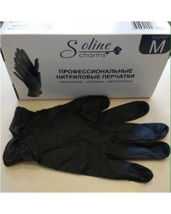 Перчатки нитриловые 50 пар Soline М черные