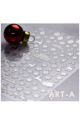Наклейки ART-A 3D 283 снежинки и олени серебро Наклейки ART-A 3D 283 снежинки и олени серебро