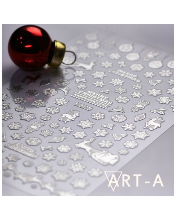 Наклейки ART-A 3D 283 снежинки и олени серебро